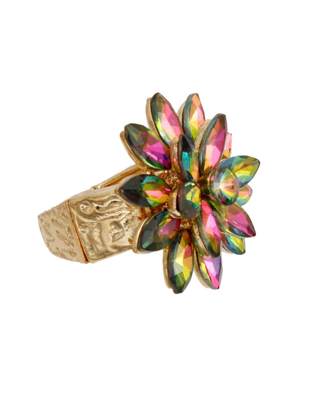 Pink Green Stacked Marquise Flower Ring