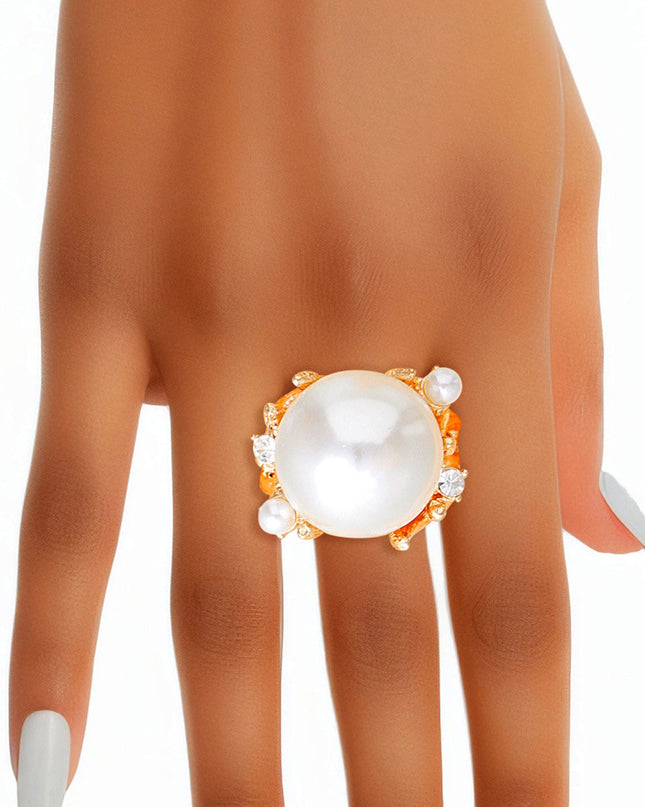 Ring Gold Pearl Branch Cocktail Ring for Women