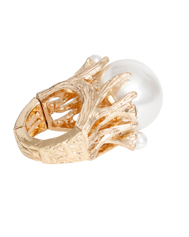 Ring Gold Pearl Branch Cocktail Ring for Women