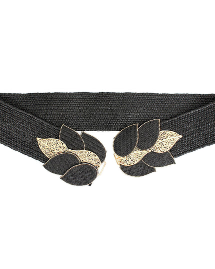 Belt Black Leaf Stretch Belt for Women