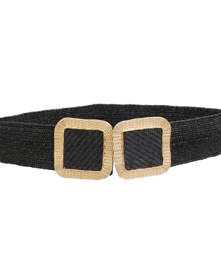 Stretch Belt Raffia Black Square for Women