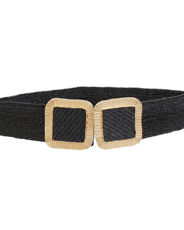 Stretch Belt Raffia Black Square for Women
