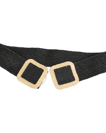 Stretch Belt Raffia Black Square for Women