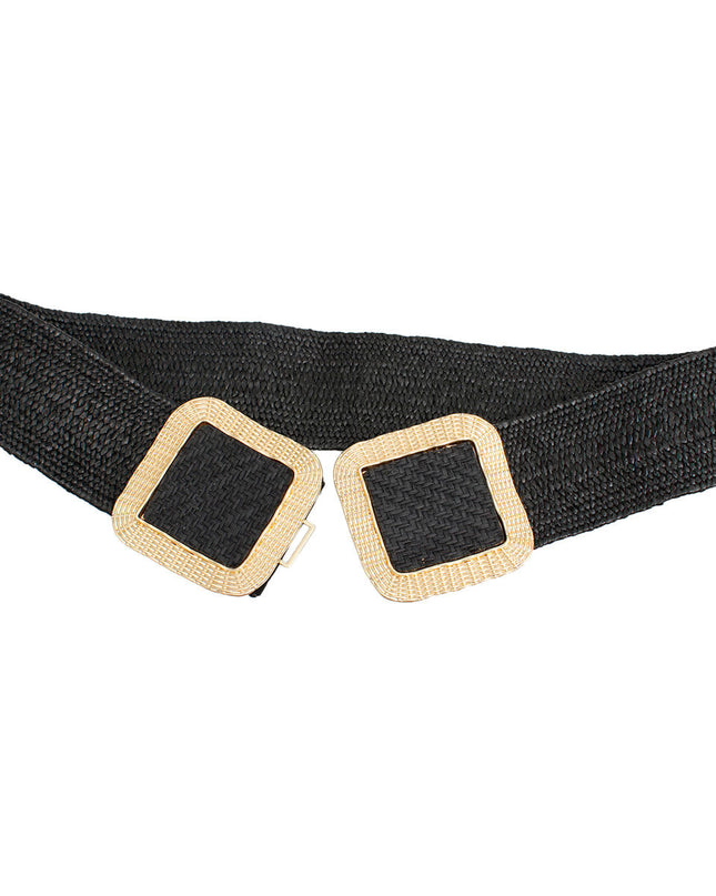 Stretch Belt Raffia Black Square for Women