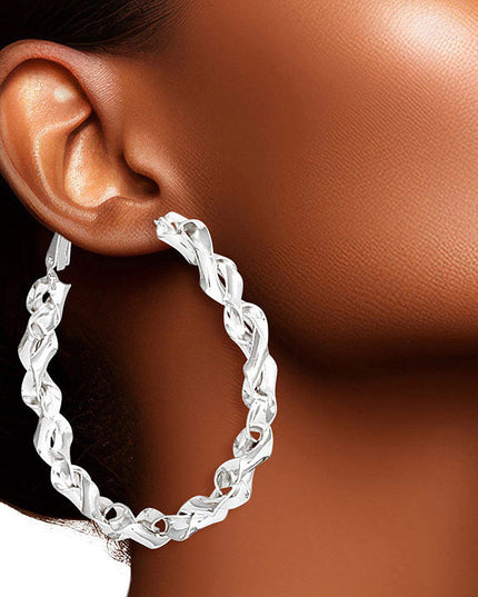 Hoop 14k White Gold Medium Twisted Earrings for Women