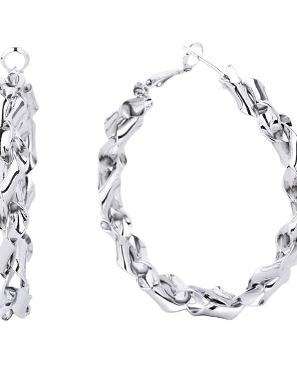 Hoop 14k White Gold Medium Twisted Earrings for Women