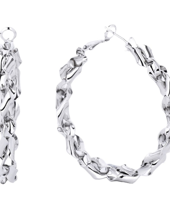 Hoop 14k White Gold Medium Twisted Earrings for Women