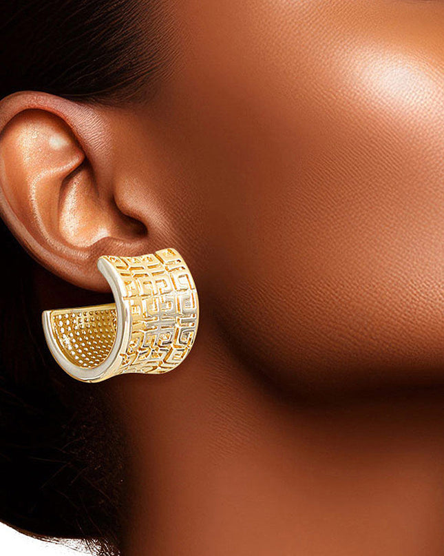 Hoop 14K Gold Small Greek Wide Earrings for Women