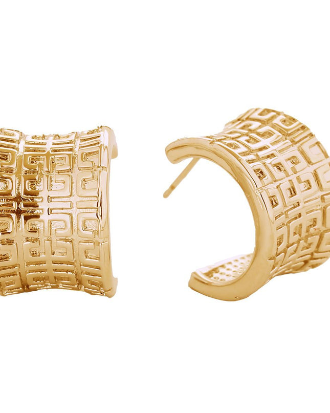 Hoop 14K Gold Small Greek Wide Earrings for Women