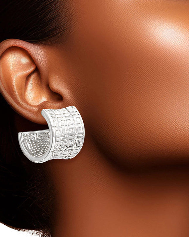 Hoop White Gold Small Greek Wide Earring for Women