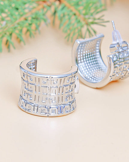 Hoop White Gold Small Greek Wide Earring for Women