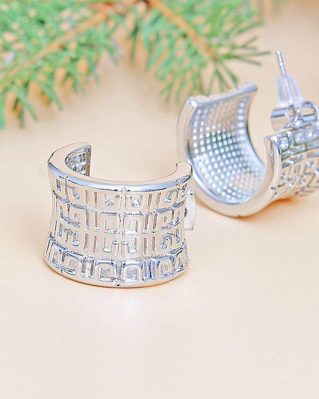 Hoop White Gold Small Greek Wide Earring for Women
