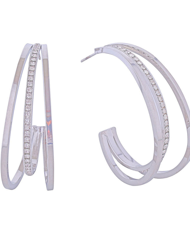 Hoop White Gold Medium Triple Earring Women