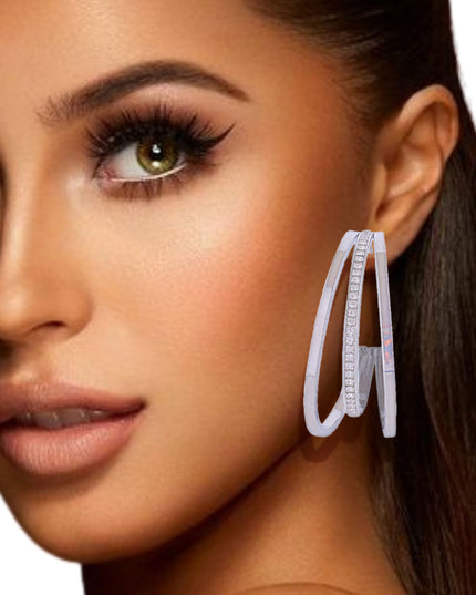 Hoop White Gold Medium Triple Earring Women