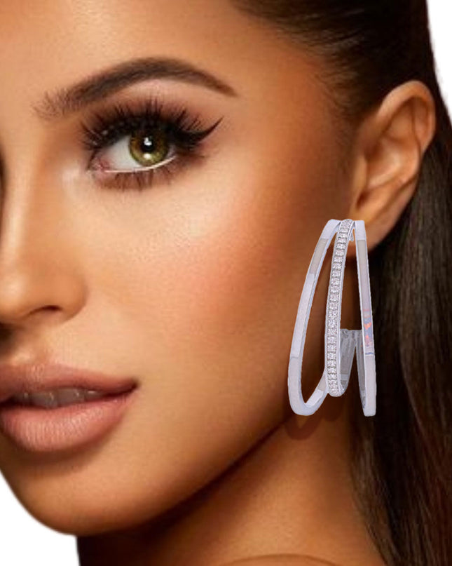 Hoop White Gold Medium Triple Earring Women