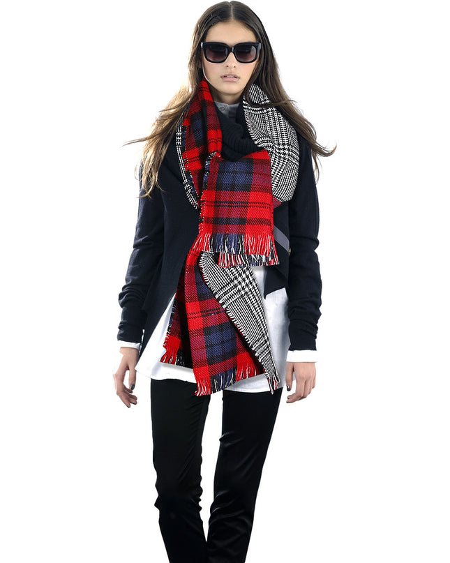 Red and Blue Tartan Reversible Scarf