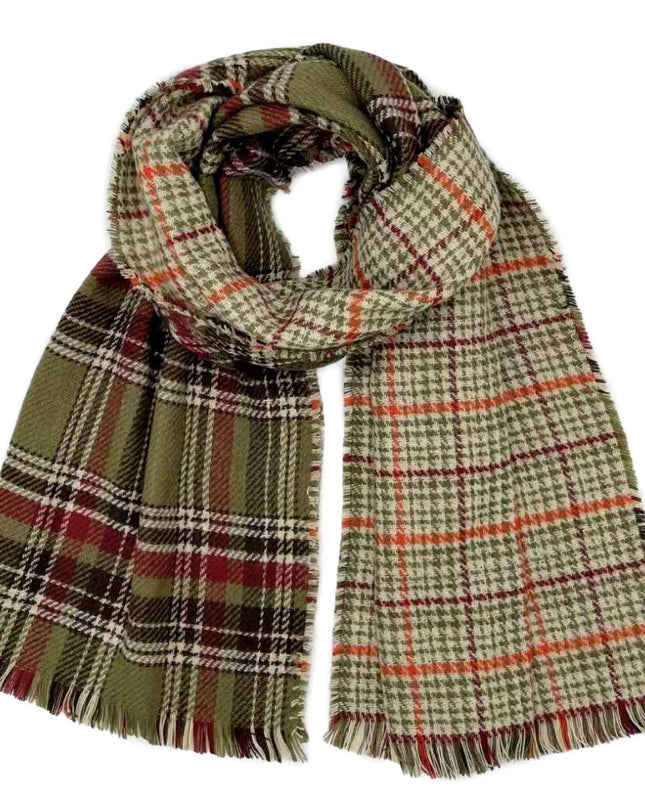 Olive Plaid Houndstooth Reversible Scarf