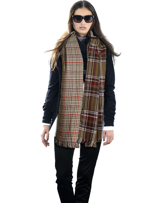 Olive Plaid Houndstooth Reversible Scarf