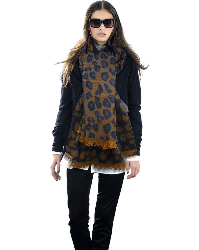 Navy Leopard Reversible Cozy Scarf