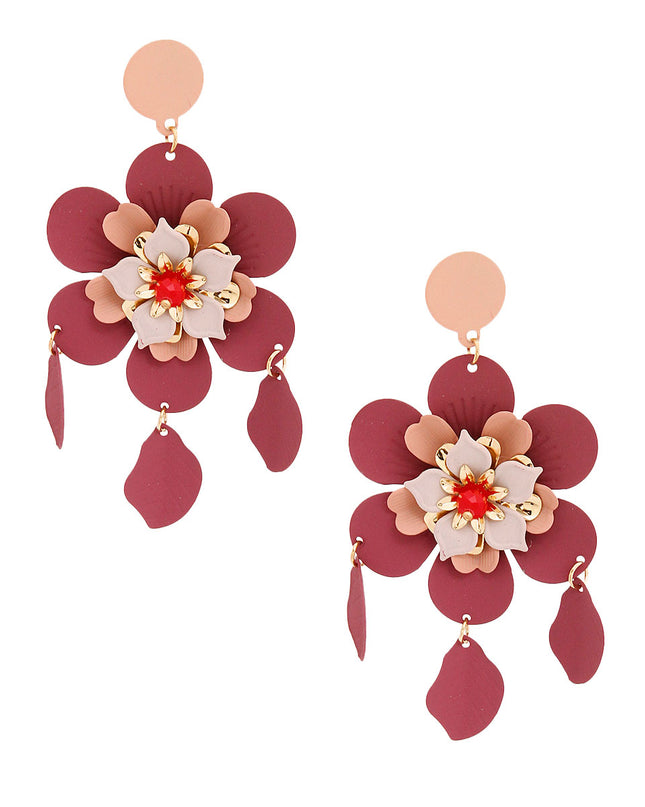 Mauve and Maroon Flower Earrings