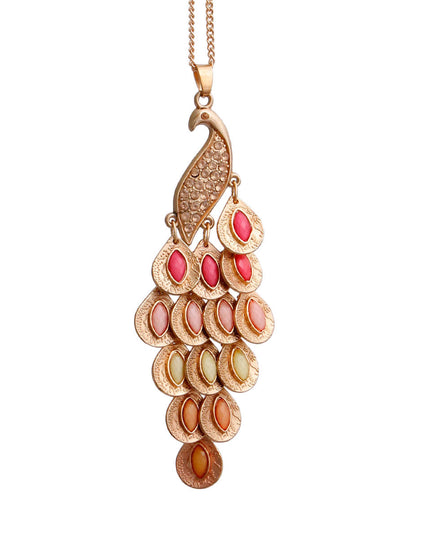 Gold Pink Peacock Necklace