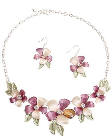 Purle Metal Flower Necklace Set