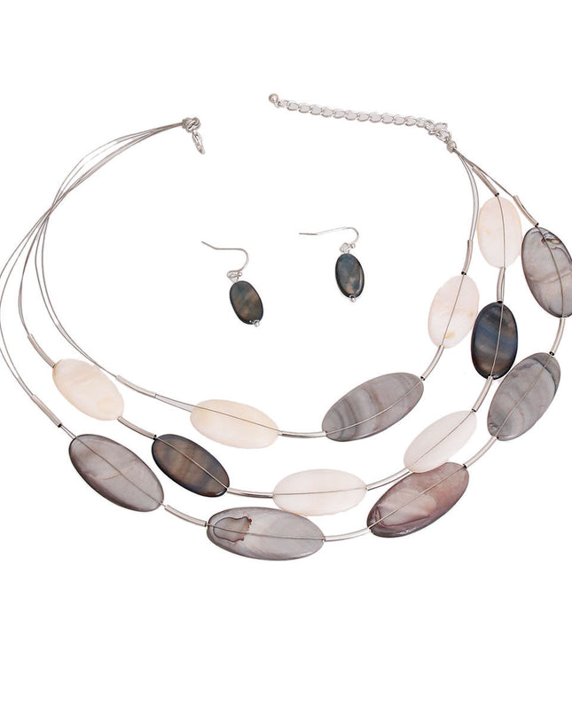 Gray Bead Wire Layered Necklace