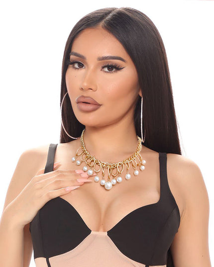 Gold Textured Link Pearl Drop Set