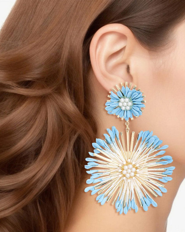 Dangle Blue Wildflower Large Earrings for Women