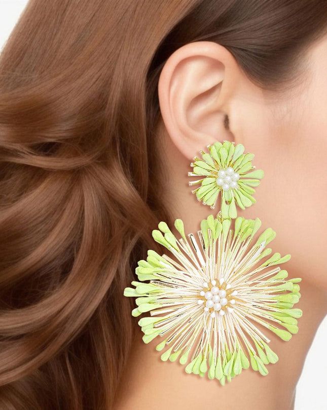 Dangle Mint Wildflower Large Earrings for Women