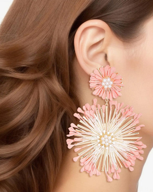 Dangle Pink Wildflower Large Earrings for Women