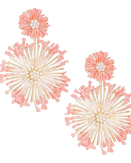 Dangle Pink Wildflower Large Earrings for Women