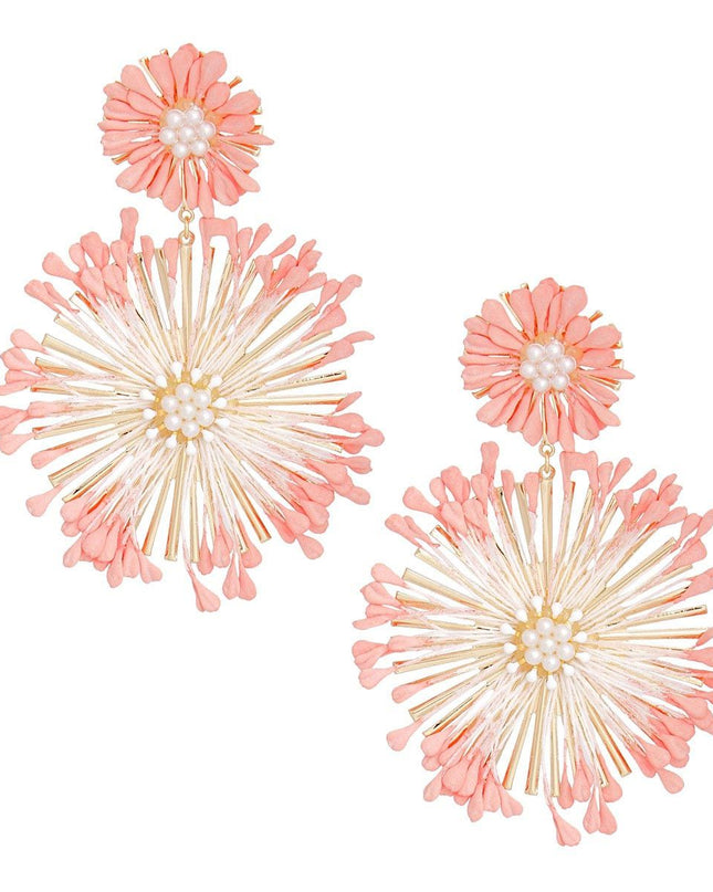 Dangle Pink Wildflower Large Earrings for Women