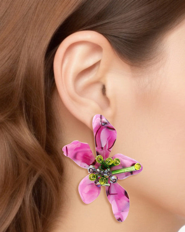 Stud Purple Green Medium Resin Earring for Women