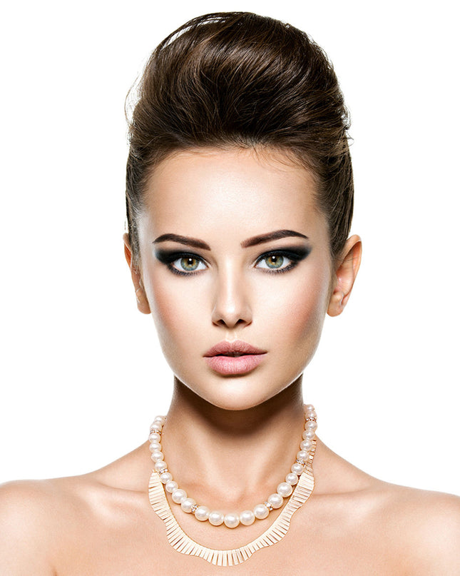 Fanned Gold and Pearl Necklace Set