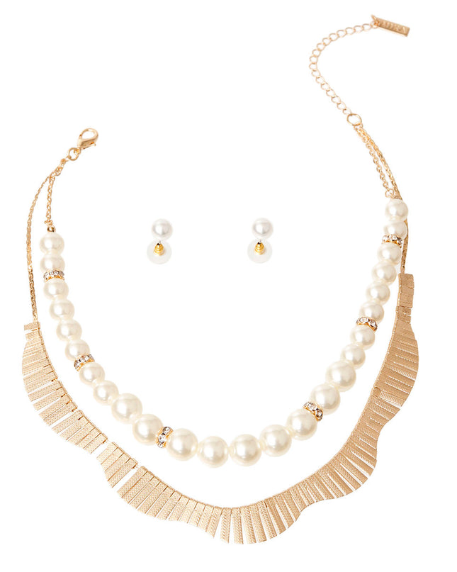 Fanned Gold and Pearl Necklace Set