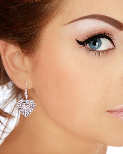 Silver Rhinestone Heart Fish Hooks