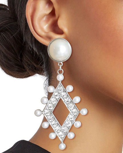 Silver Pearl and Stone Diamond Earrings