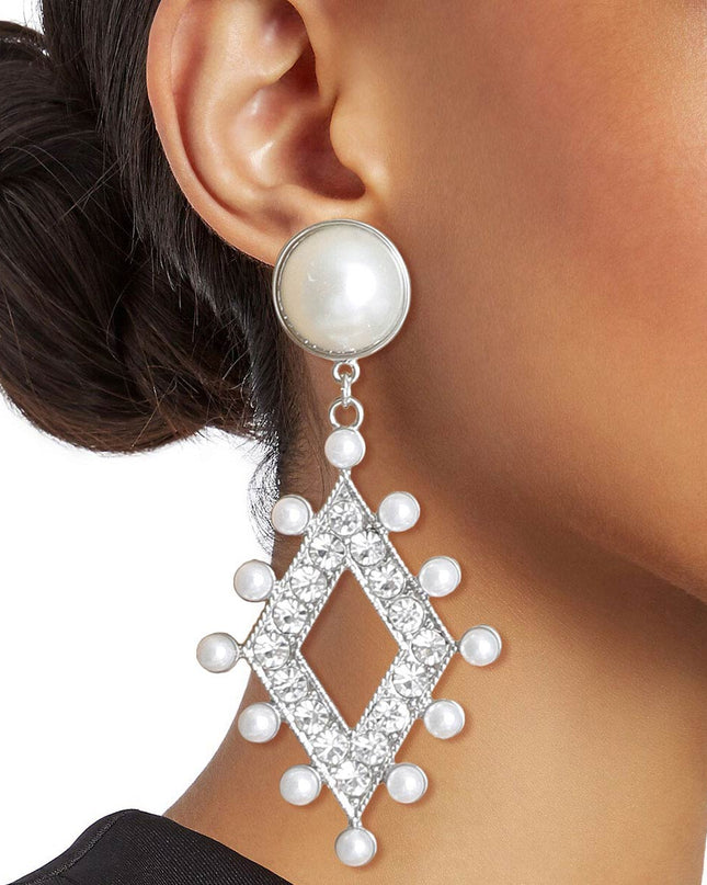 Silver Pearl and Stone Diamond Earrings
