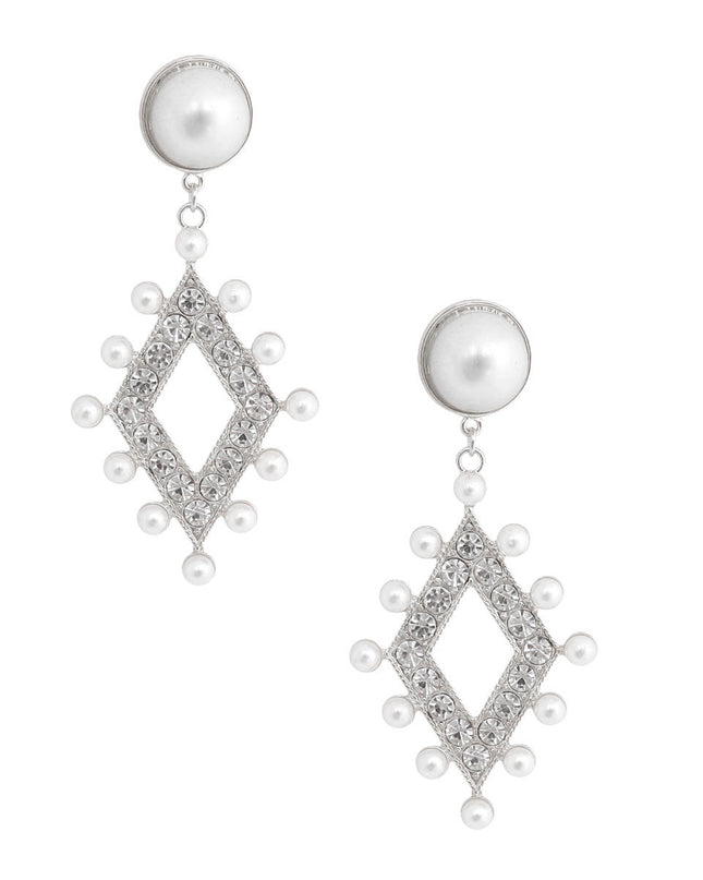 Silver Pearl and Stone Diamond Earrings
