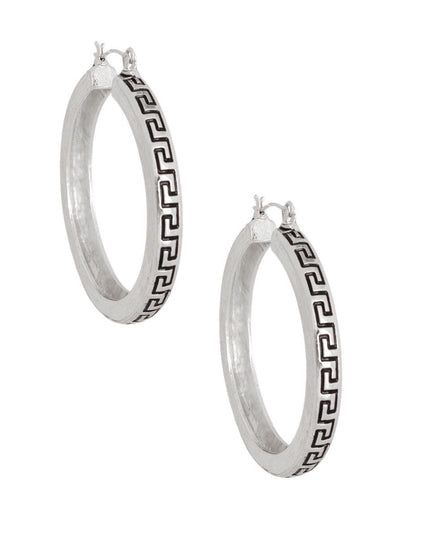Silver Greek Key Latch Back Hoops