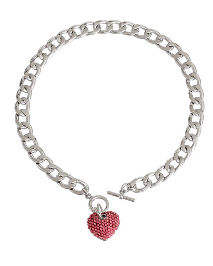 Pink Heart Silver Chain