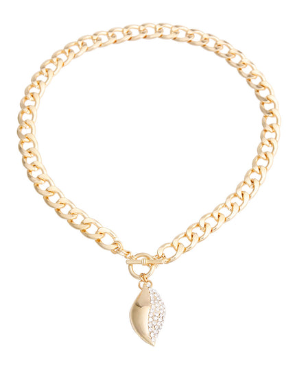 Gold Curved Oval Pave Charm Necklace