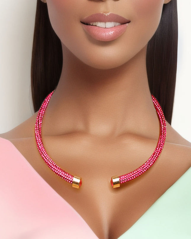 Pink Rhinestone Wrap Choker