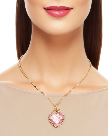 Gold Pink Crystal Heart Chain