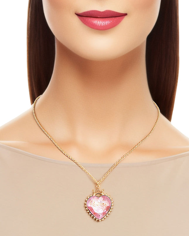Gold Pink Crystal Heart Chain