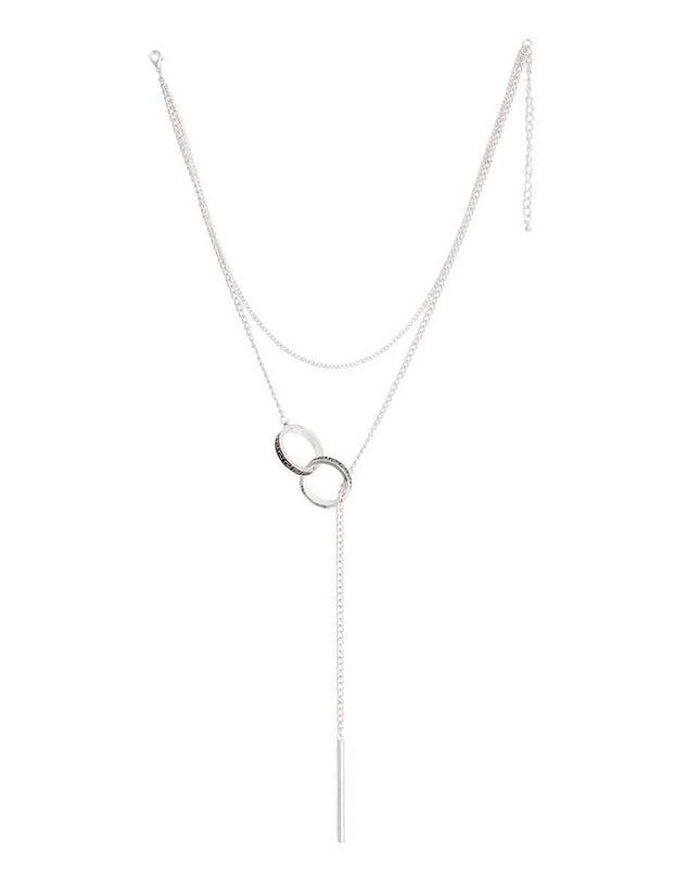 Silver Greek Key Lariat Necklace