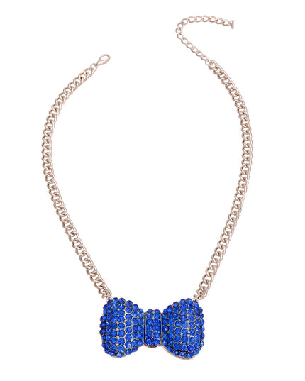Silver Blue Chunky Bow Necklace