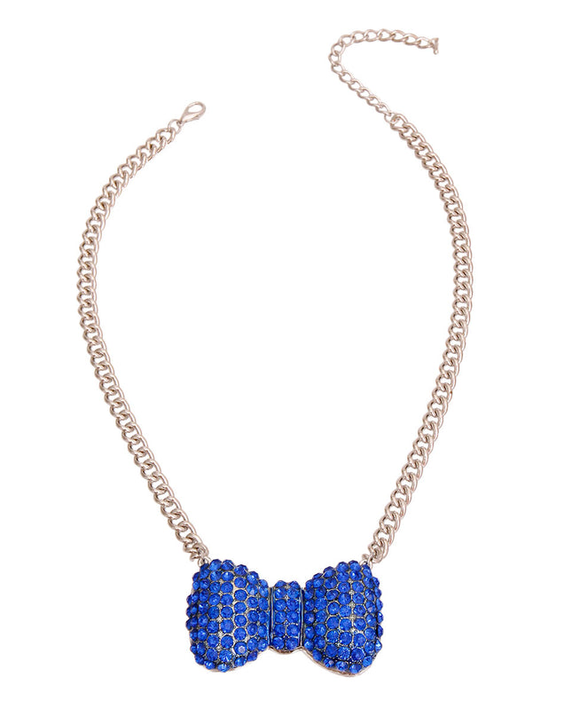 Silver Blue Chunky Bow Necklace