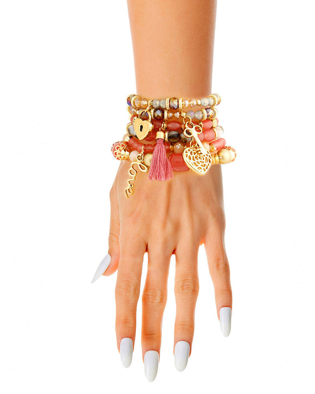 Mauve Glass Bead 6 Pcs Bracelets